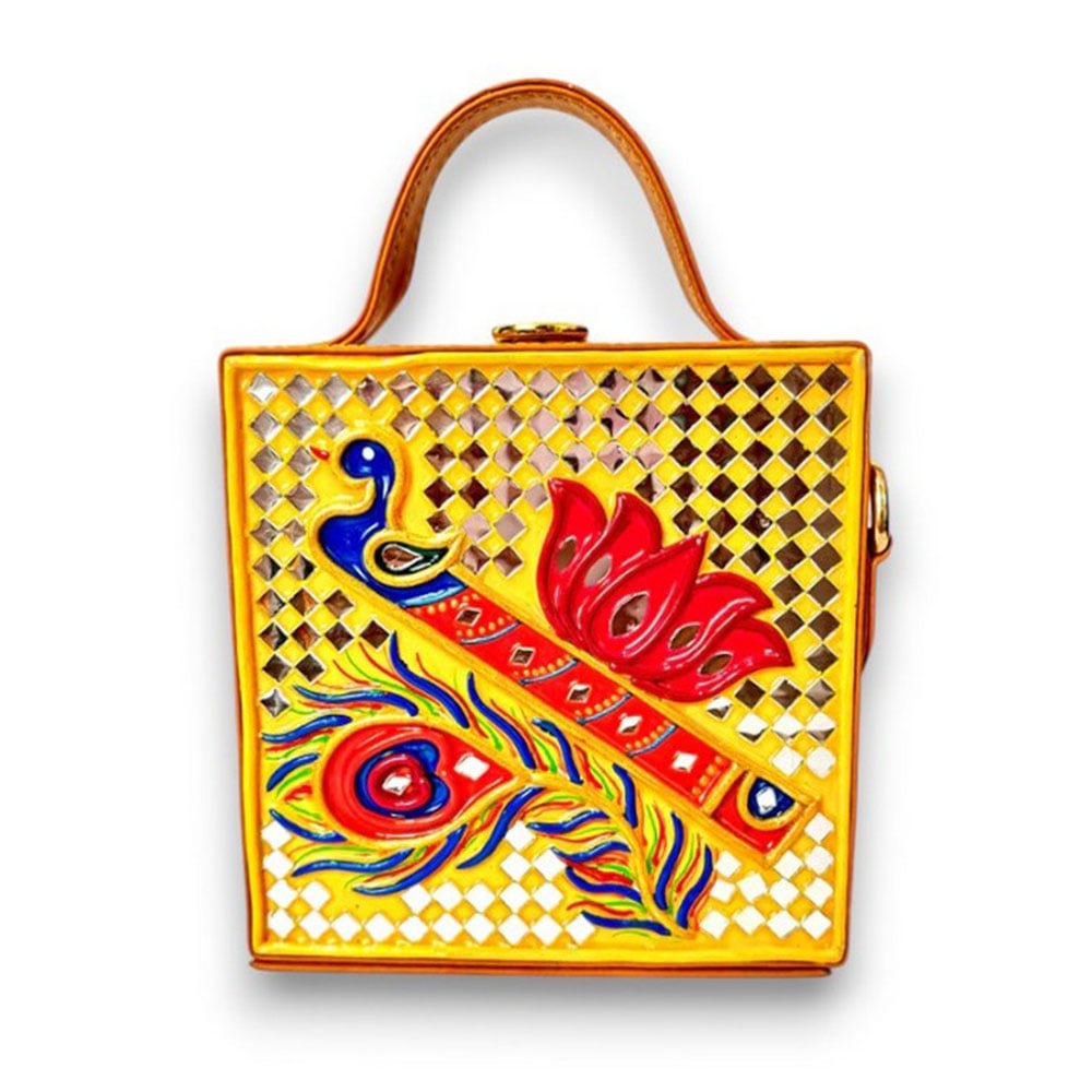 Handcrafted Vegan Leather Bansuri Lippan Mirror Sling Bag